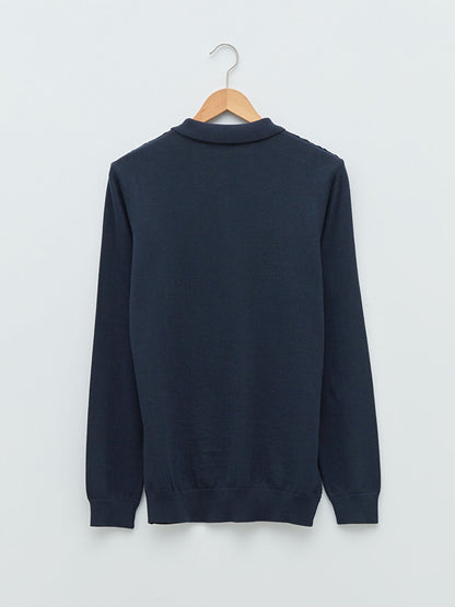 Polo Neck Long Sleeve Men's Knitwear Sweater