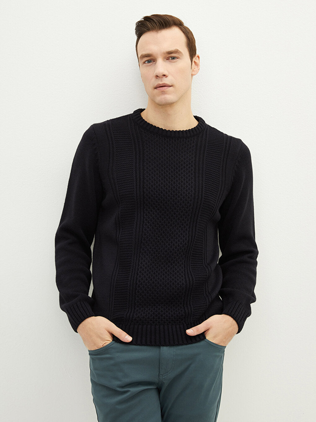 Crew Neck Long Sleeve Men's Knitwear Sweater