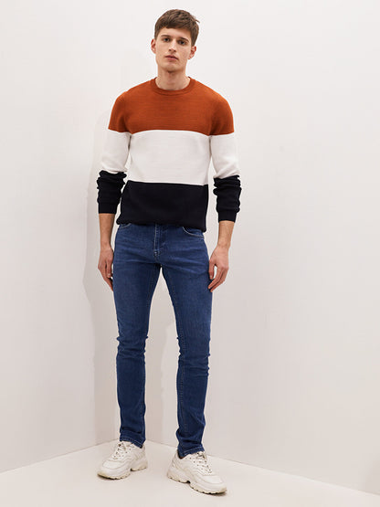 Crew Neck Long Sleeve Color Block Men's Knitwear Sweater