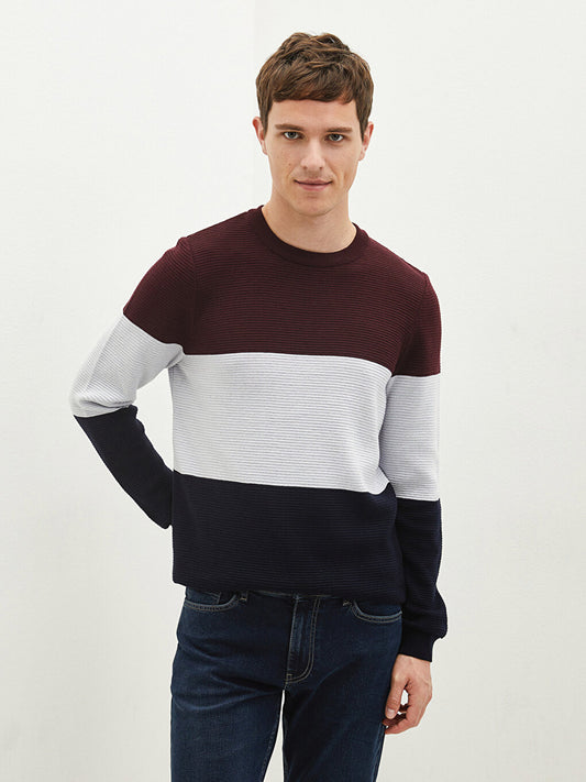 Crew Neck Long Sleeve Color Block Men's Knitwear Sweater