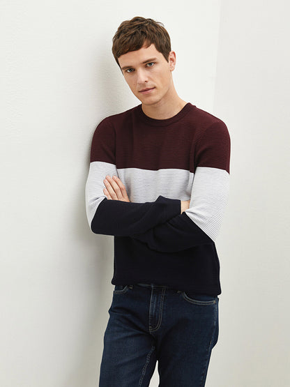 Crew Neck Long Sleeve Color Block Men's Knitwear Sweater