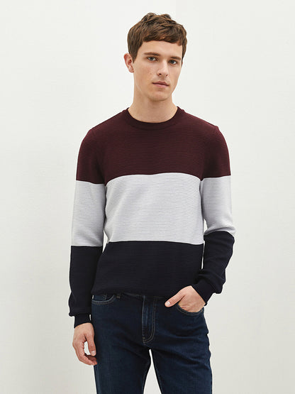 Crew Neck Long Sleeve Color Block Men's Knitwear Sweater