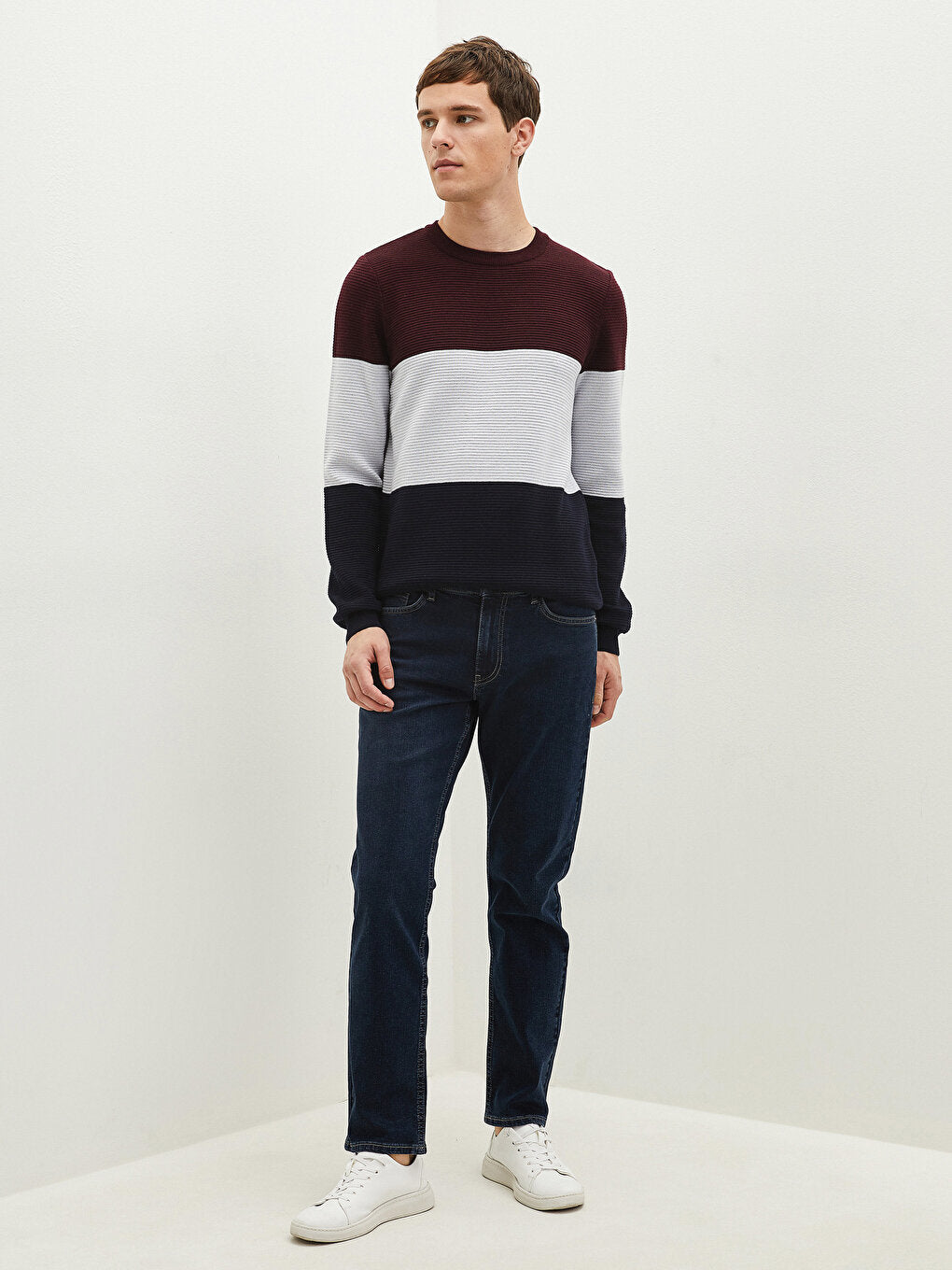 Crew Neck Long Sleeve Color Block Men's Knitwear Sweater