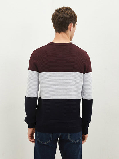 Crew Neck Long Sleeve Color Block Men's Knitwear Sweater