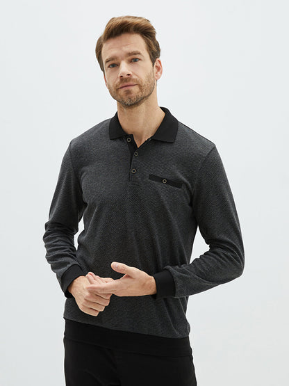 Polo Neck Long Sleeve Men's Sweatshirt