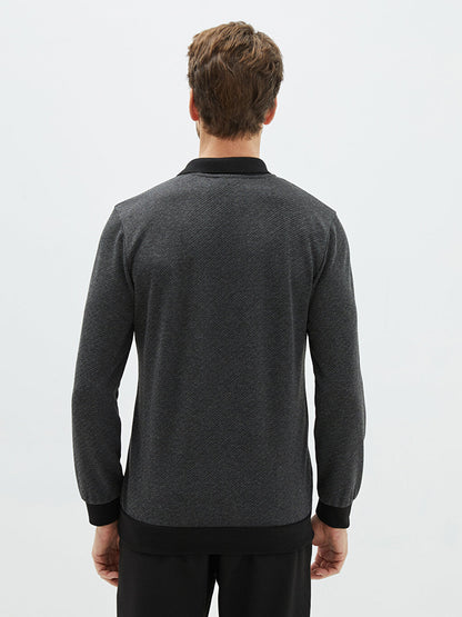 Polo Neck Long Sleeve Men's Sweatshirt