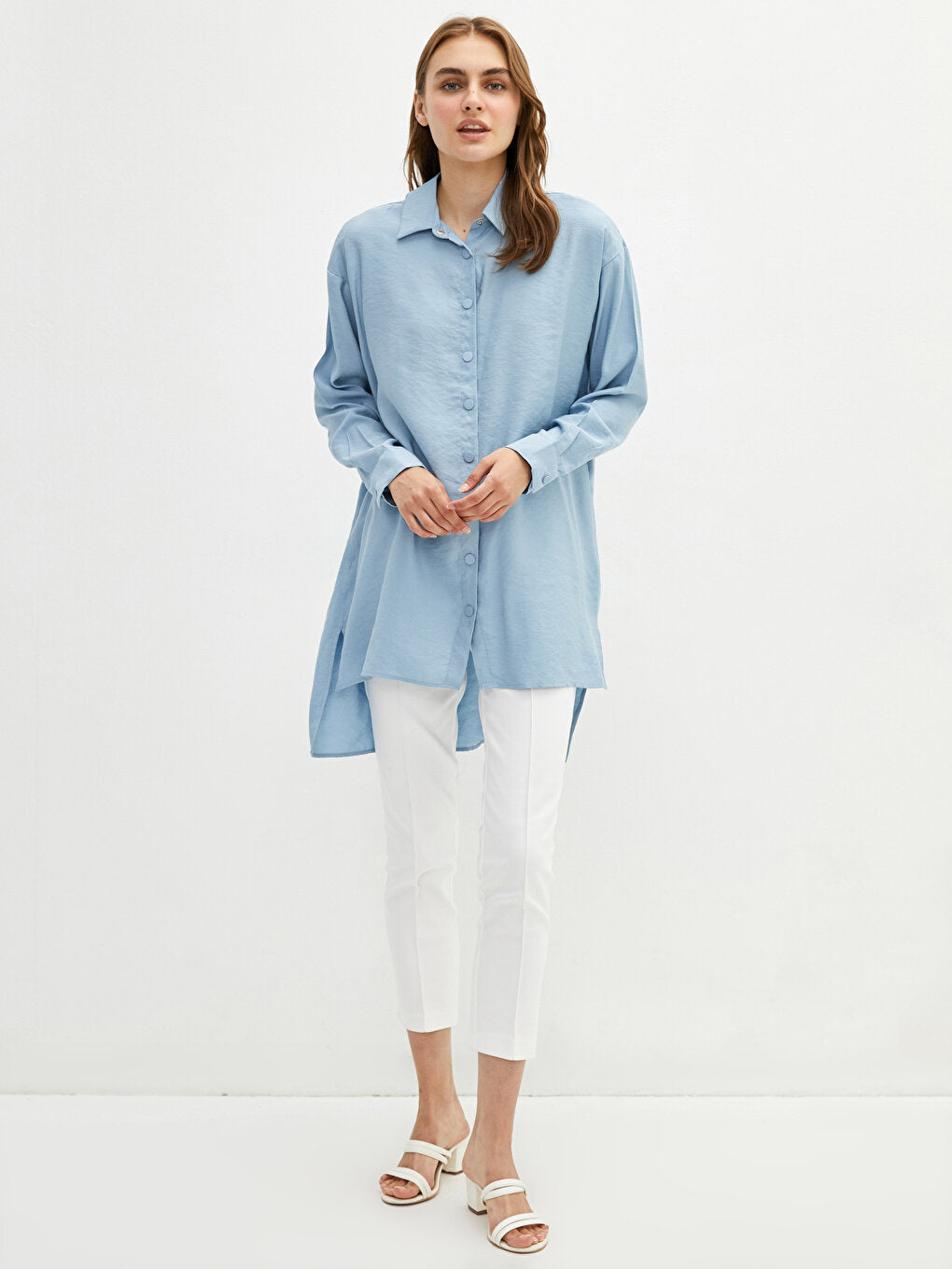 Plain Long Sleeve Modal Blend Fabric Women's Shirt Tunic