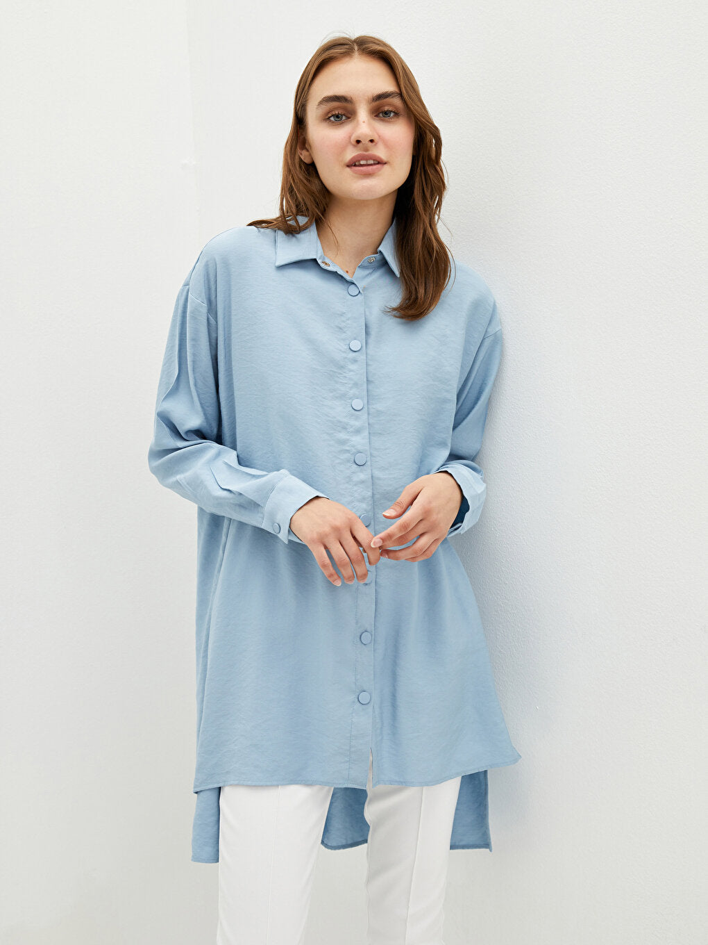 Plain Long Sleeve Modal Blend Fabric Women's Shirt Tunic