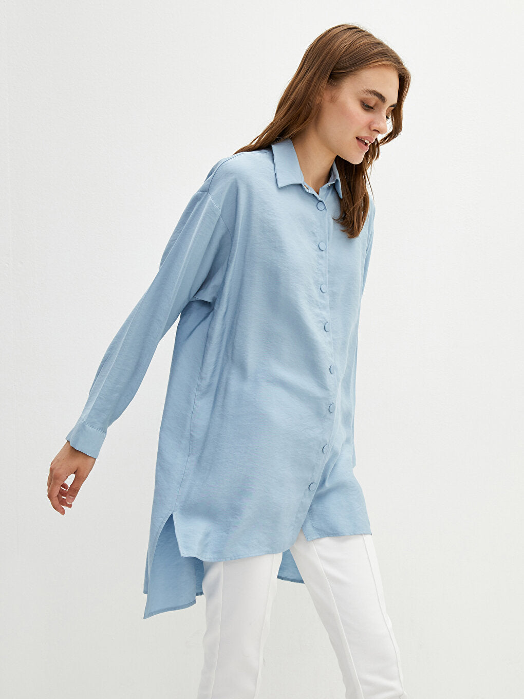 Plain Long Sleeve Modal Blend Fabric Women's Shirt Tunic