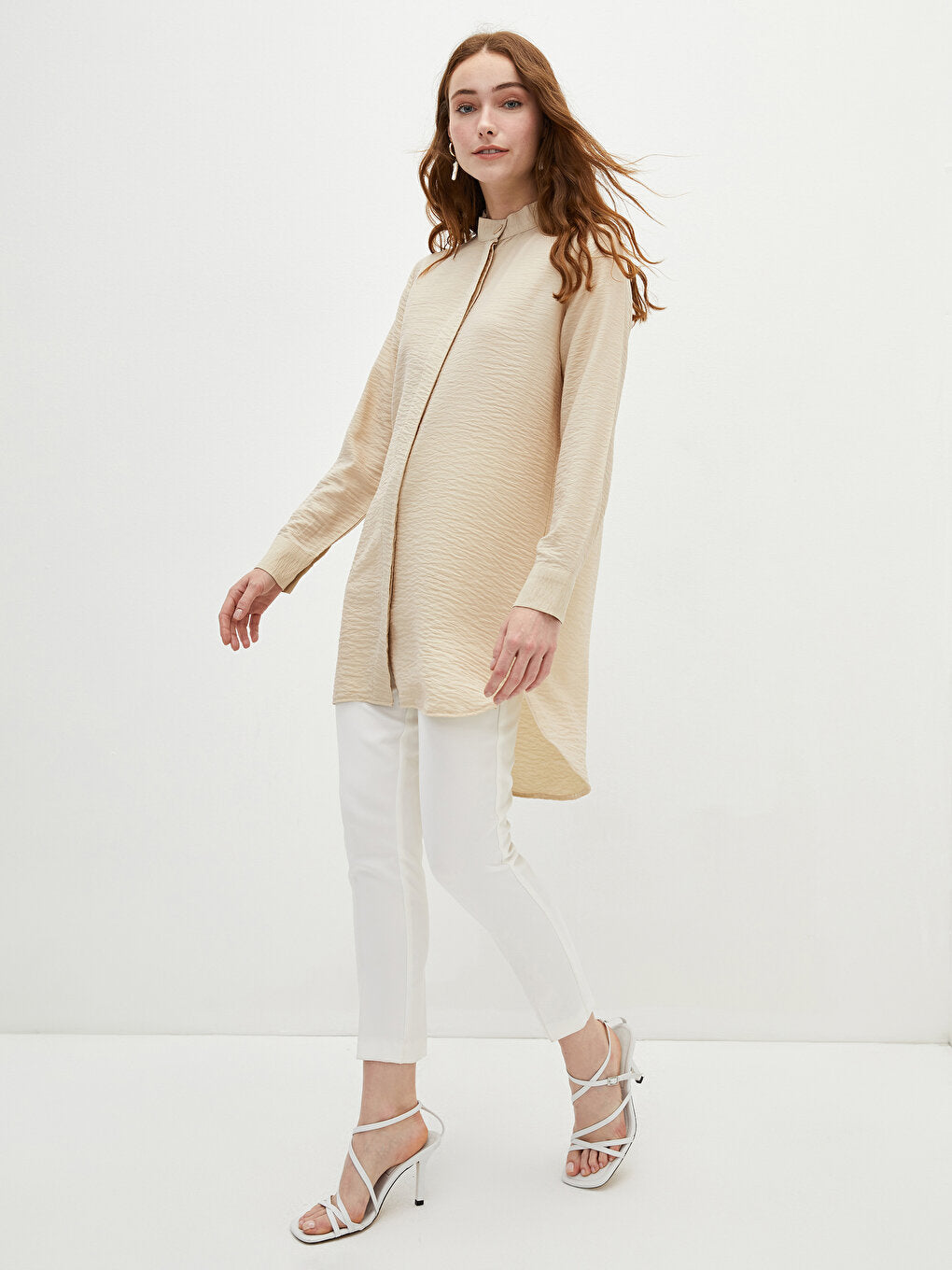 Magnificent Collar Plain Long Sleeve Women's Tunic