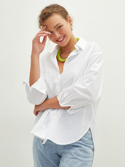 Front Button Closure Long Sleeve Poplin Women's Shirt