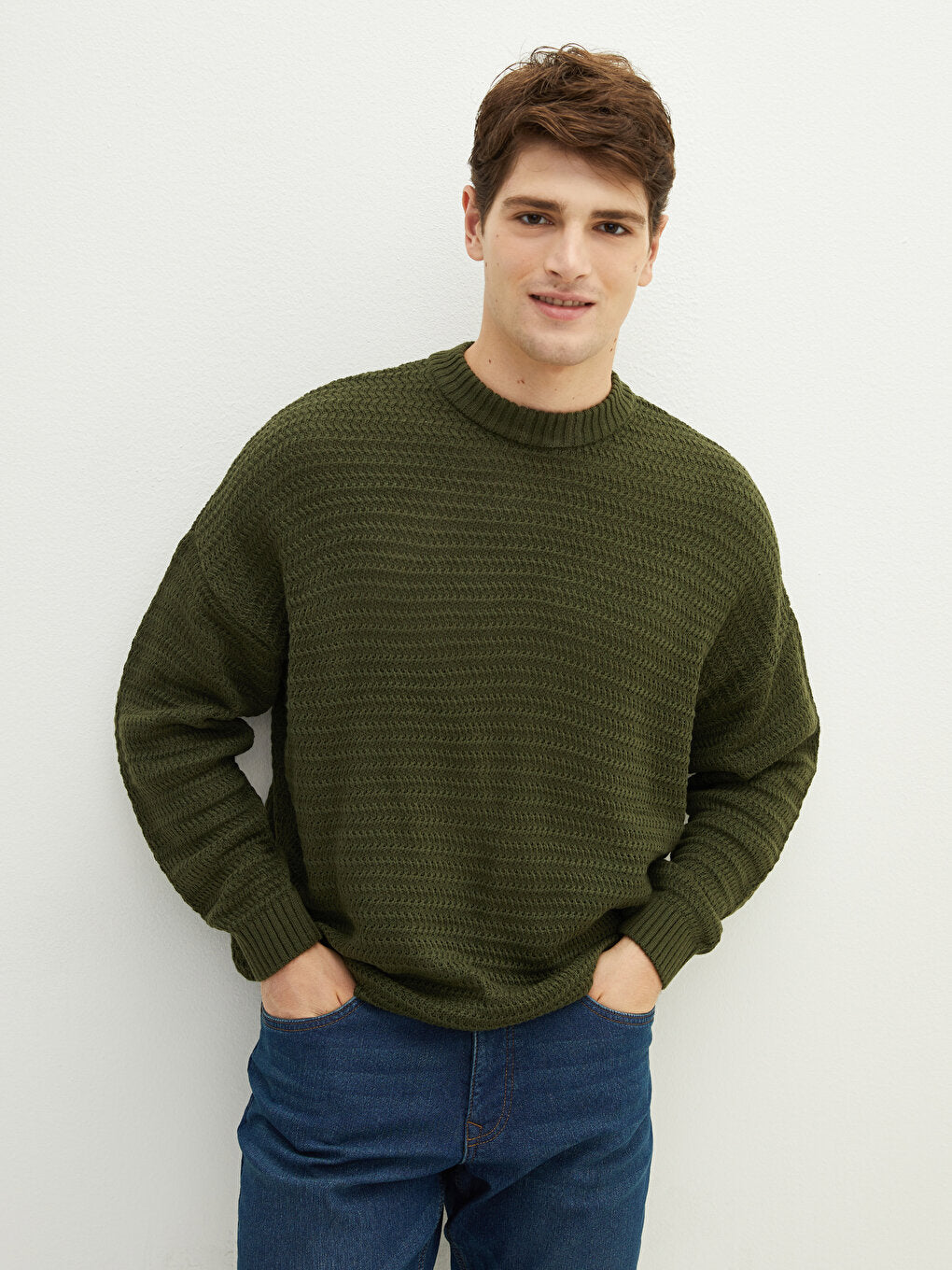 Crew Neck Long Sleeve Thick Men's Knitwear Sweater