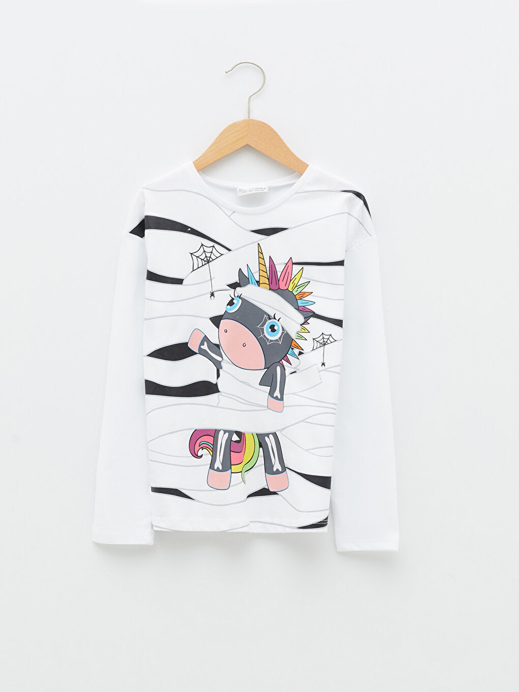 Crew Neck Printed Long Sleeve Cotton Girls' T-Shirt