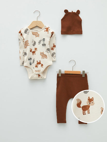 Crew Neck Long Sleeve Printed Baby Boy 3 Piece Set