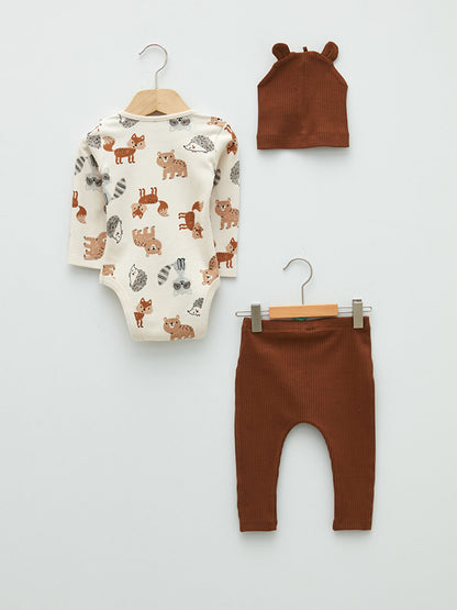 Crew Neck Long Sleeve Printed Baby Boy 3 Piece Set