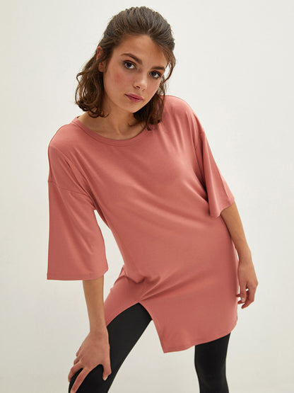 Crew Neck Plain Short Sleeve Women's Pajama Top