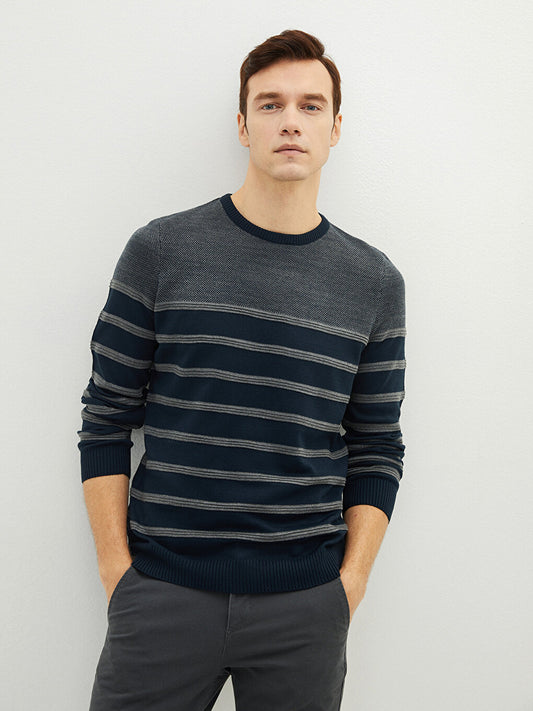 Crew Neck Long Sleeve Striped Men's Knitwear Sweater