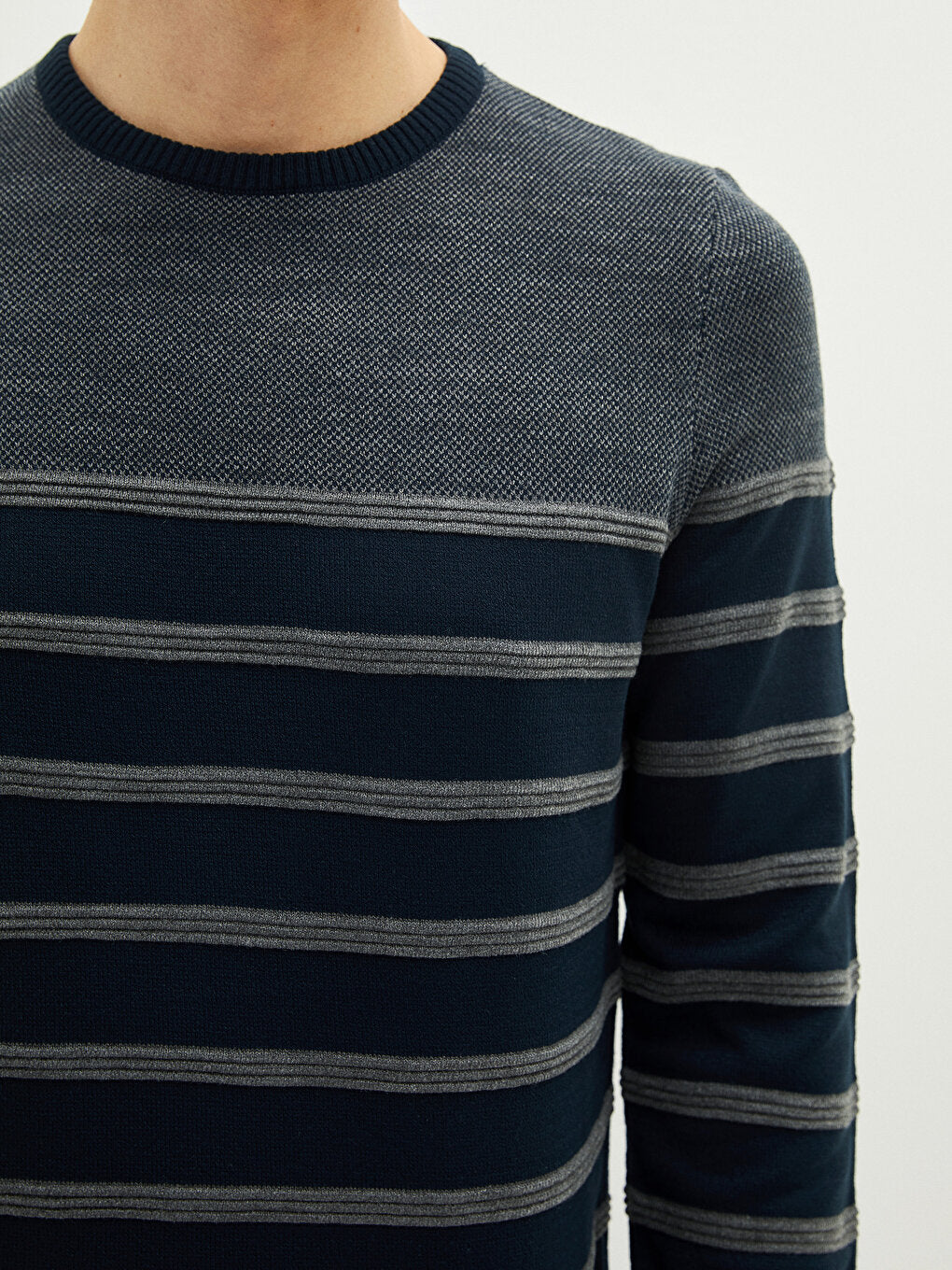 Crew Neck Long Sleeve Striped Men's Knitwear Sweater