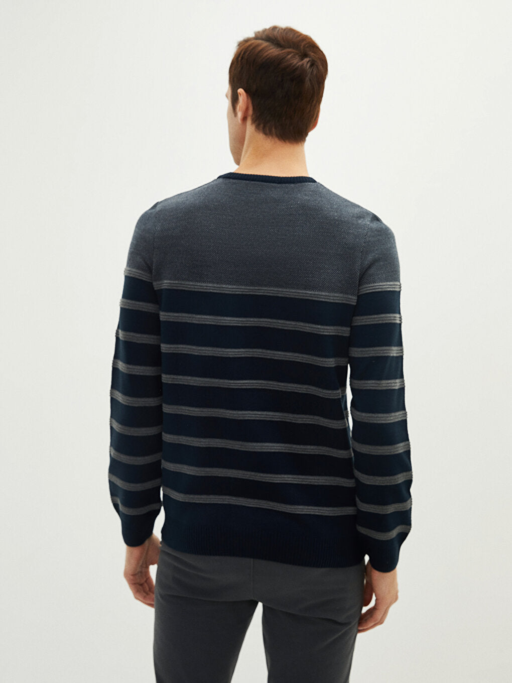 Crew Neck Long Sleeve Striped Men's Knitwear Sweater