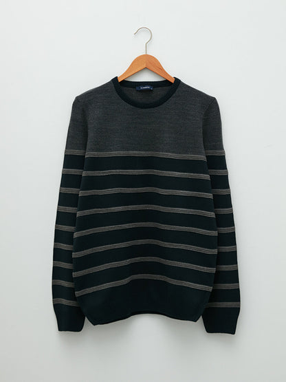 Crew Neck Long Sleeve Striped Men's Knitwear Sweater