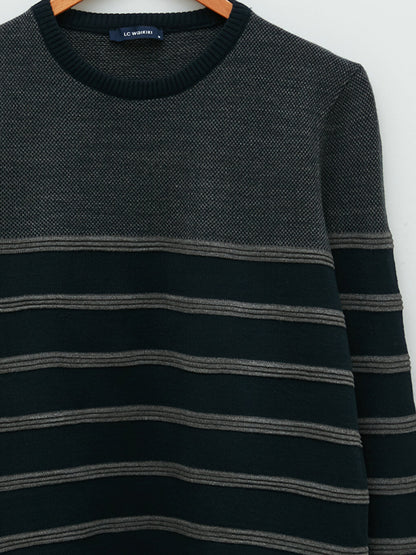 Crew Neck Long Sleeve Striped Men's Knitwear Sweater