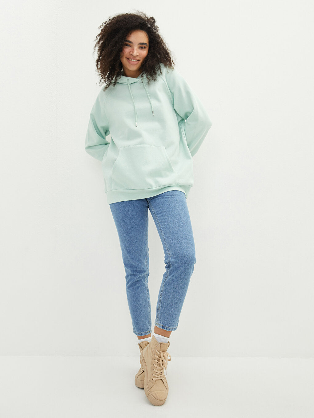 Hooded Plain Long Sleeve Women's Sweatshirt