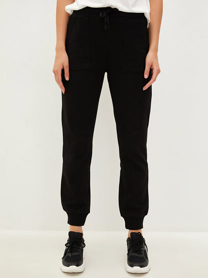 Women's Sweatpants with Elastic Waist and Flat Pocket Detail