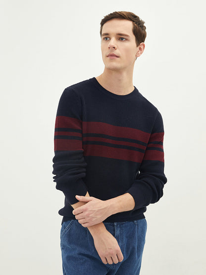 Crew Neck Long Sleeve Striped Men's Knitwear Sweater