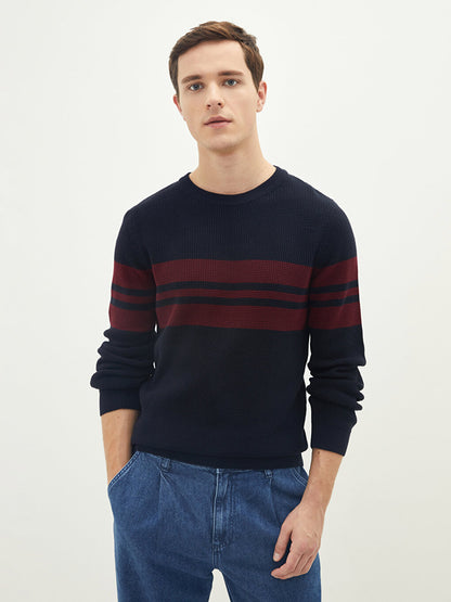 Crew Neck Long Sleeve Striped Men's Knitwear Sweater