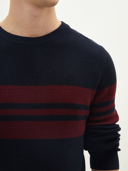 Crew Neck Long Sleeve Striped Men's Knitwear Sweater