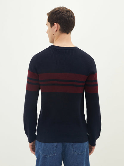 Crew Neck Long Sleeve Striped Men's Knitwear Sweater