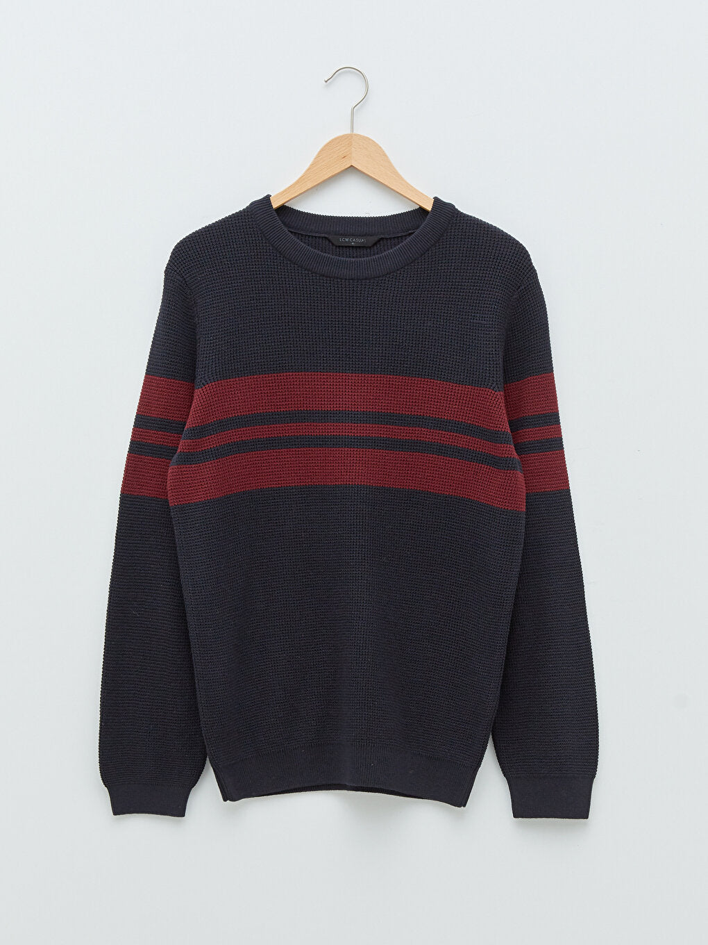 Crew Neck Long Sleeve Striped Men's Knitwear Sweater