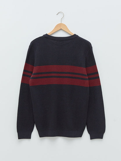 Crew Neck Long Sleeve Striped Men's Knitwear Sweater