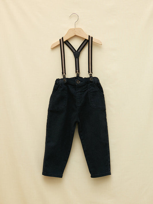 Basic Baby Boy Jeans with Elastic Waist and Trouser Suspenders 2-Piece Set