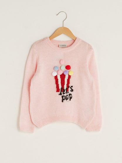 Crew Neck Patterned Long Sleeve Girl's Knitwear Sweater