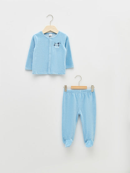 Crew Neck Long Sleeve Baby Boy Cardigan and Trousers 2-Piece Set