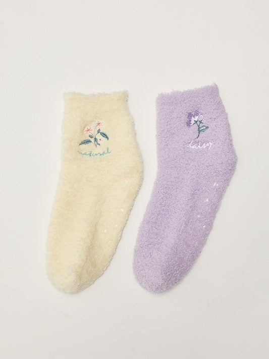 Floral Embroidered Women's Home Socks 2 Pack