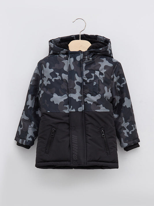 Hooded Long Sleeve Camouflage Patterned Baby Boy Zipper Coat