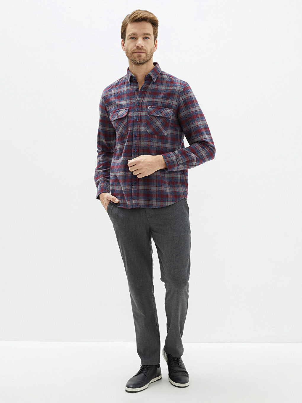 Regular Fit Long Sleeve Plaid Men's Lumberjack Shirt Jacket