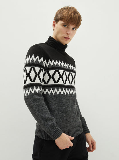 Turtleneck Long Sleeve Patterned Men's Knitwear Sweater