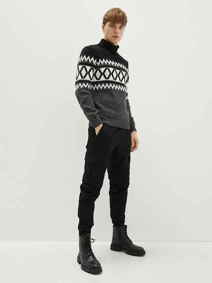 Turtleneck Long Sleeve Patterned Men's Knitwear Sweater