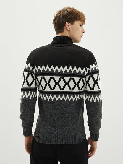 Turtleneck Long Sleeve Patterned Men's Knitwear Sweater