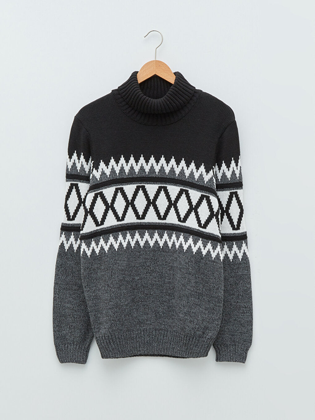 Turtleneck Long Sleeve Patterned Men's Knitwear Sweater