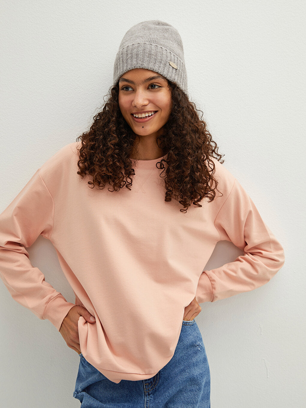 Crew Neck Plain Long Sleeve Women's Sweatshirt