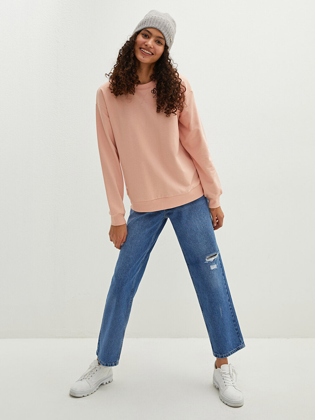 Crew Neck Plain Long Sleeve Women's Sweatshirt