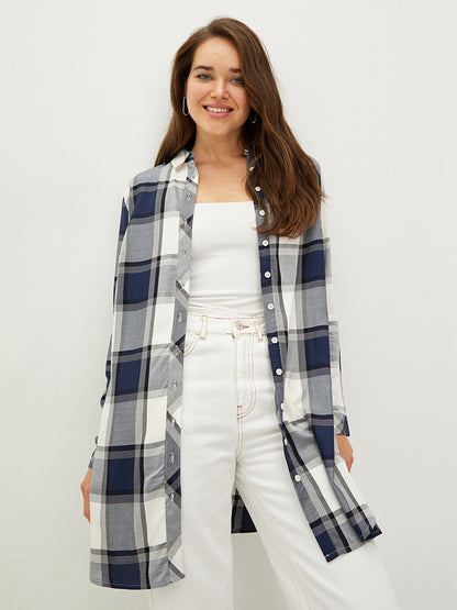 Plaid Long Sleeve Viscose Women's Shirt Tunic