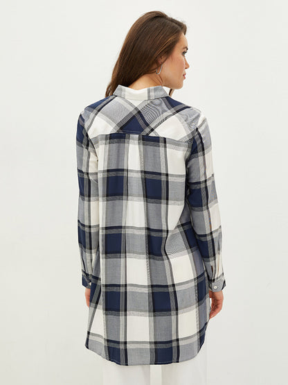 Plaid Long Sleeve Viscose Women's Shirt Tunic