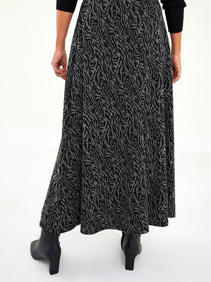 Patterned Ponte Fabric Women's Flared Skirt with Elastic Waist