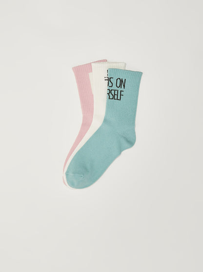 Slogan Printed Cotton Women's Socks Pack of 3