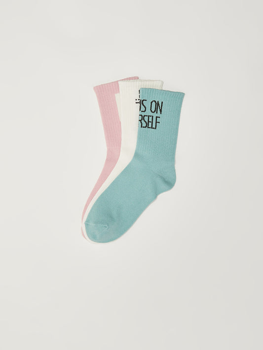 Slogan Printed Cotton Women's Socks Pack of 3